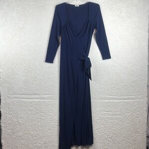 NWOT Kiyonna Womens Navy Knit Sweetheart Long Sleeve Maxi Wrap Dress PLUS 0X